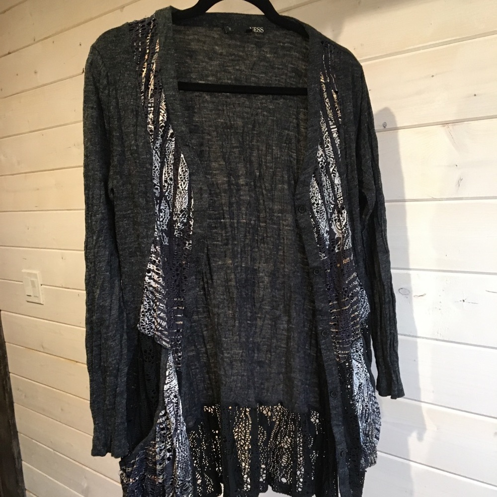 NESS | Grey Cardigan w Lace Detail